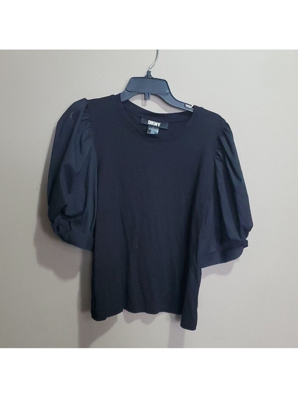 DKNY Black puff sleeve cotton top size large